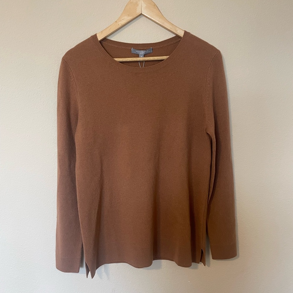 Neiman Marcus Rich Brown Cashmere Long Sleeve Top